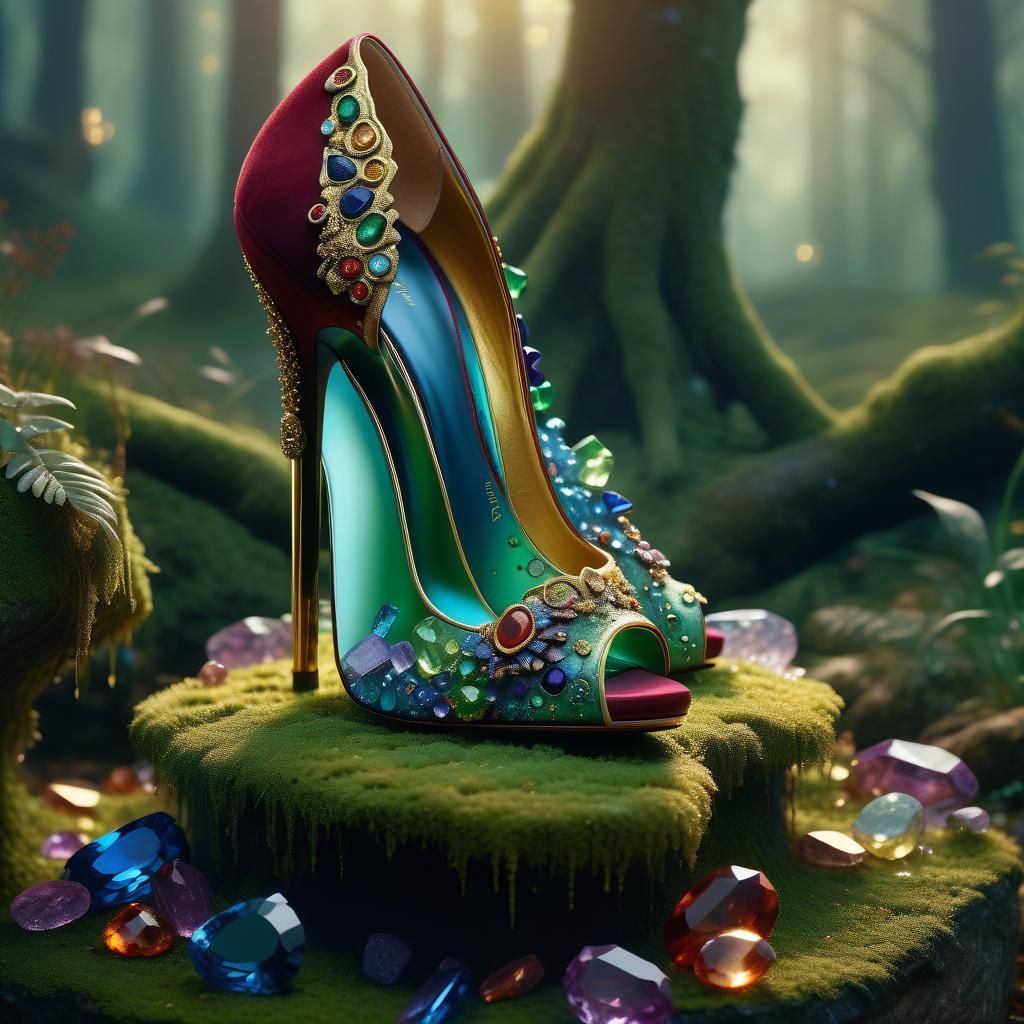 Gemstone Stiletto in Mystical Forest, 3D Render