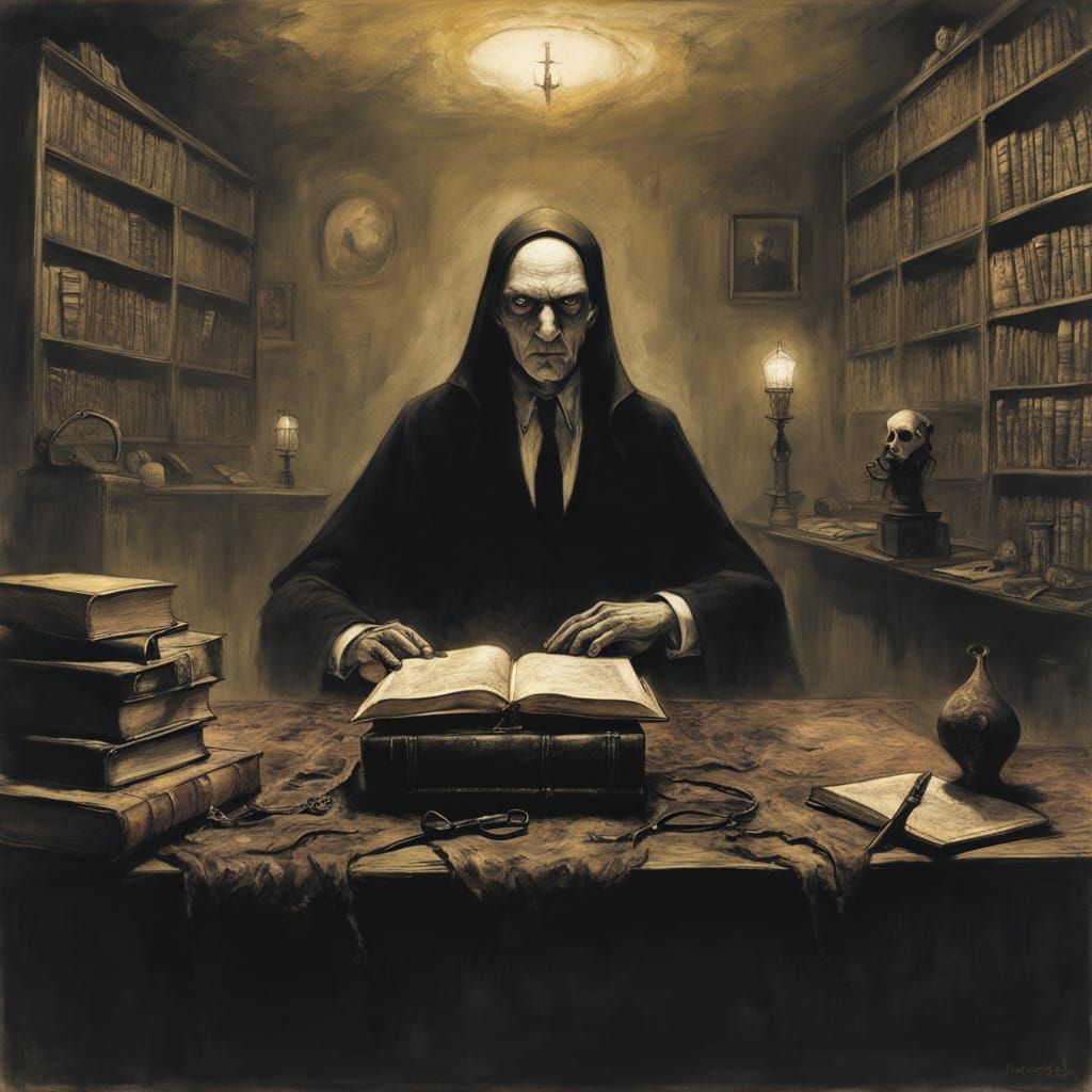 Sinister British Headmaster in Gothic School Office