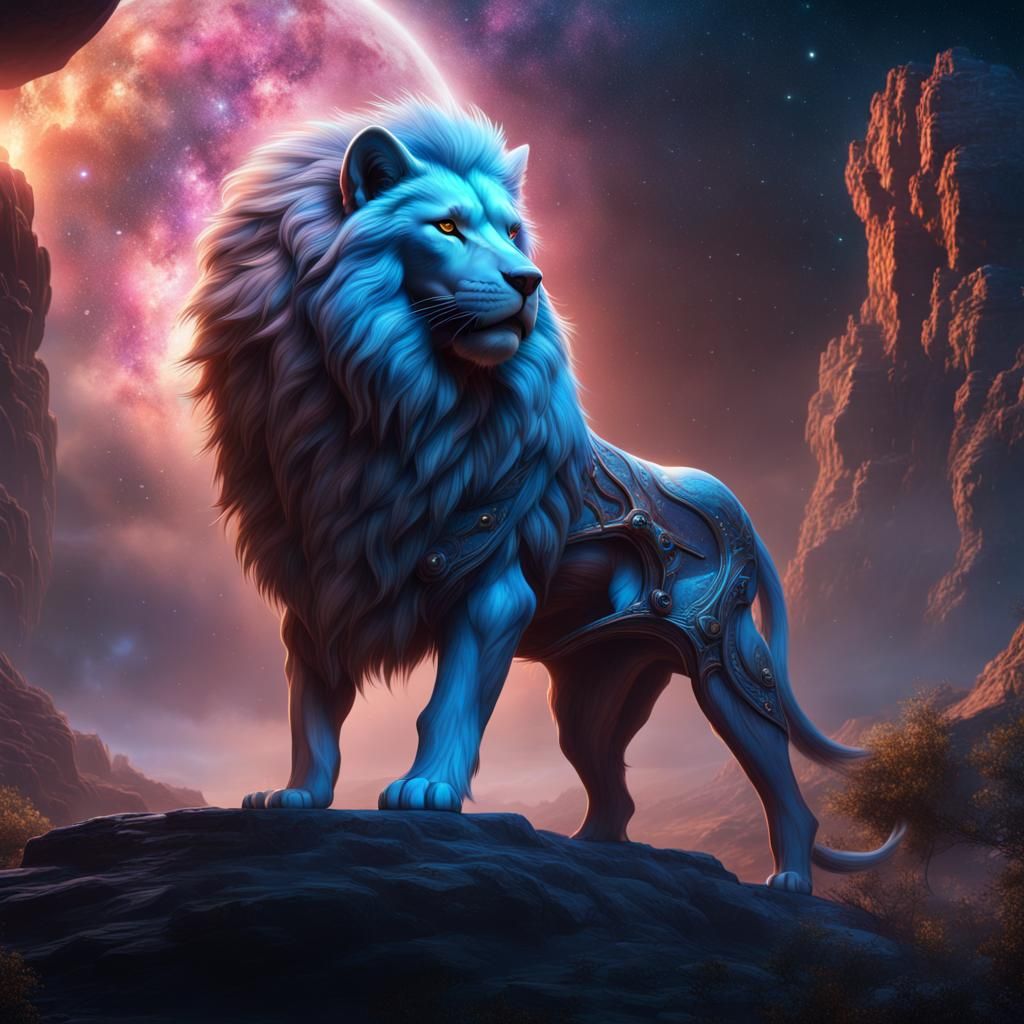 Galactic Lion-Wolf Hybrid in Detailed Digital Painting