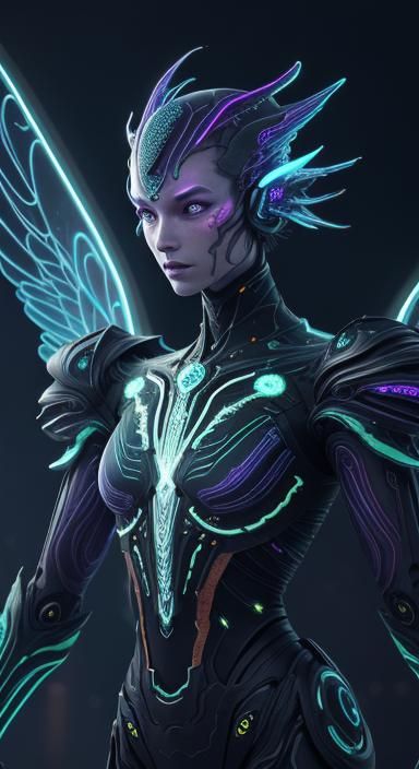 Biomechanical Alien Creature with Iridescent Wings