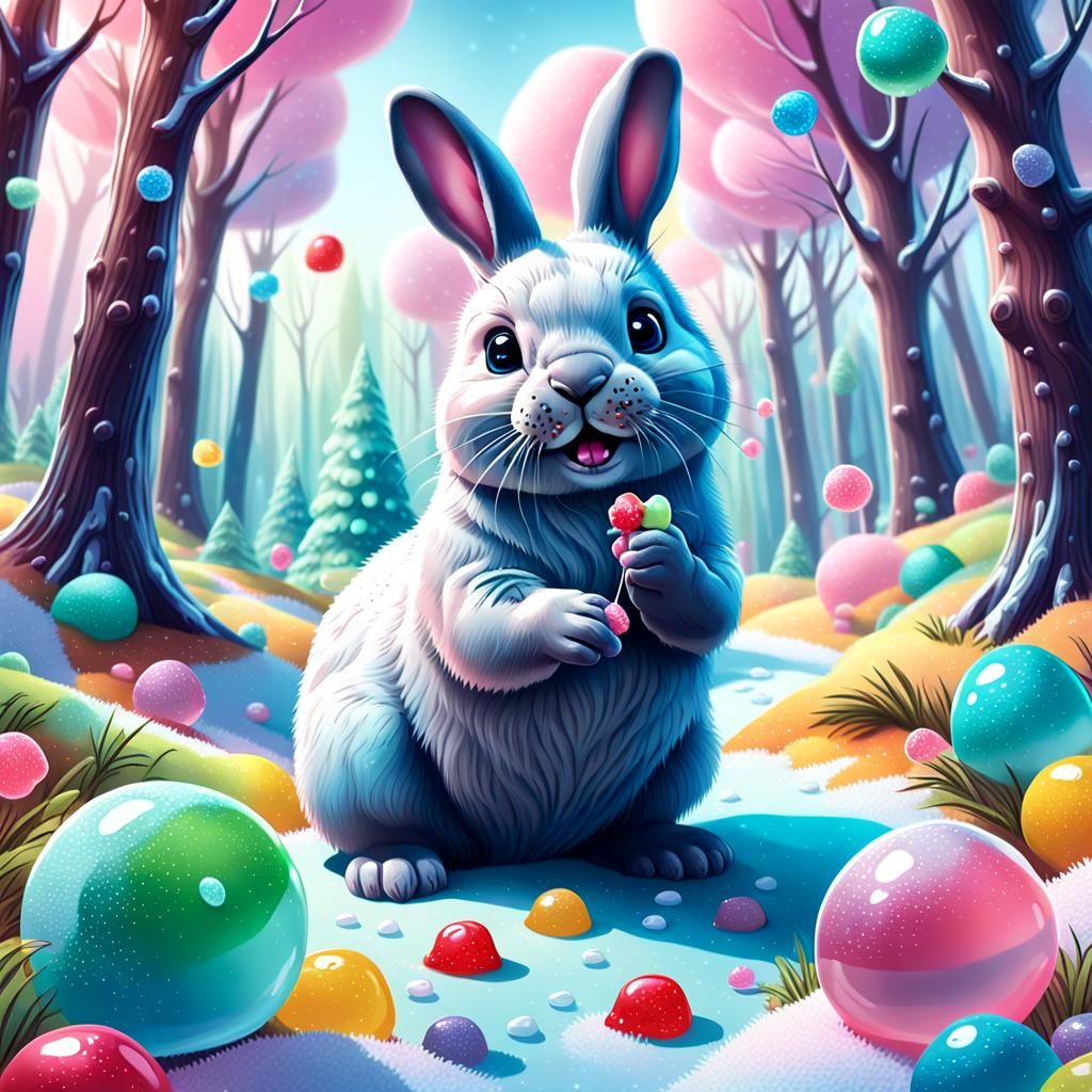 Seal Bunny in a Candyland Forest