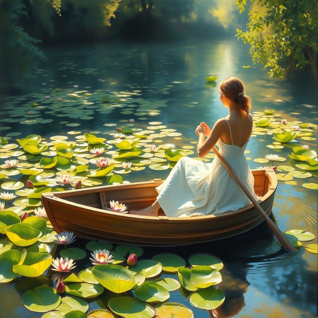 I row my beautiful, temporary body through this water-lily w...