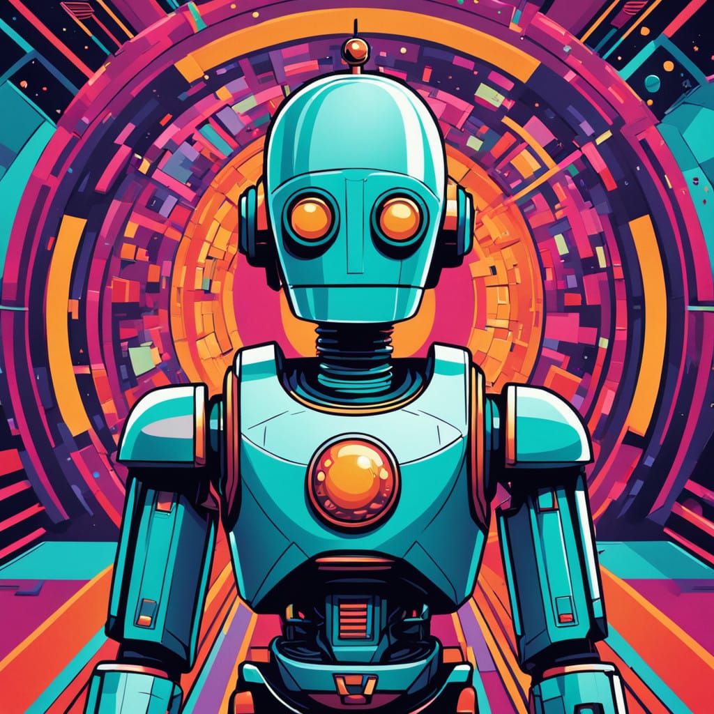 Retro-Futuristic Robot Watches Movie in Bauhaus-Inspired Cin...