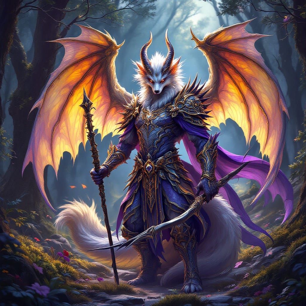 Majestic Fox Dragon Beast Man Hybrid in Dark Fantasy Armor
