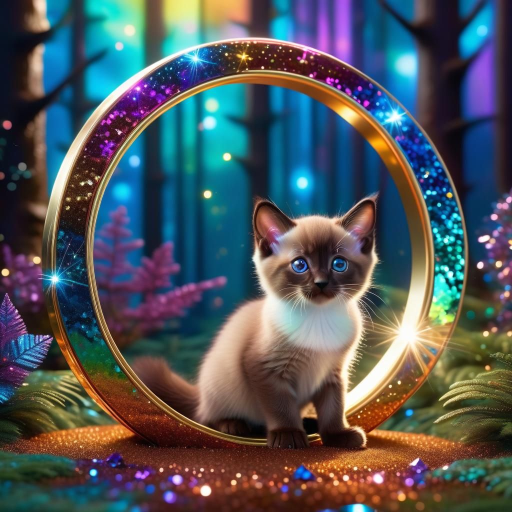 Chocolate Siamese Kitten in Iridescent Ring: 3D Render