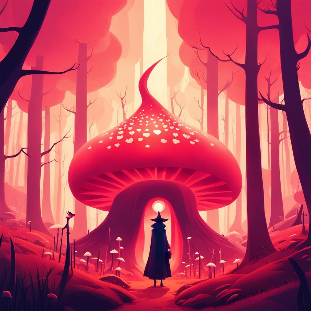 Demon Witch in Mushroom Forest, Surreal Fantasy Art