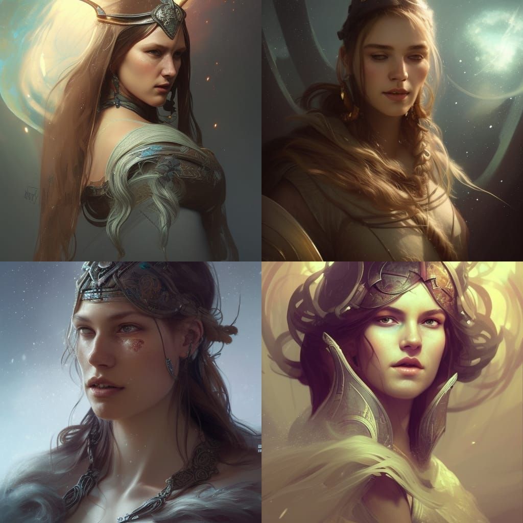 Futuristic Viking Women Portrait with Cosmic Effects