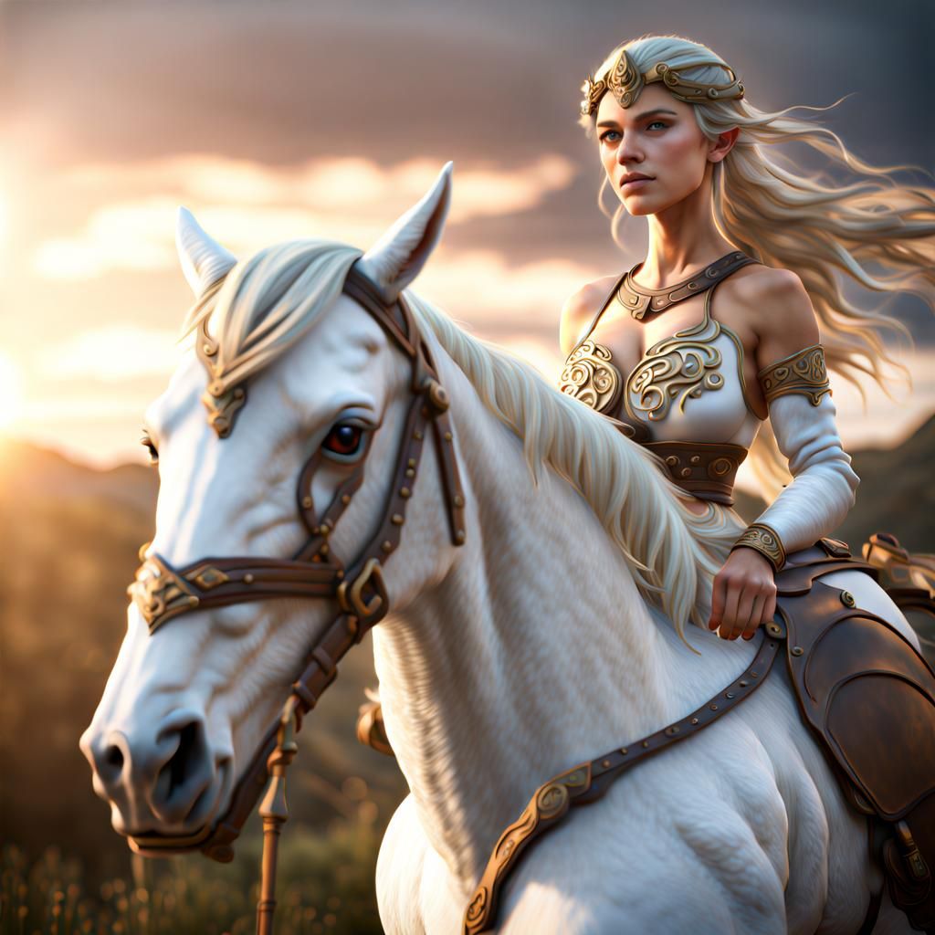 Goddess Epona on Horseback, Detailed Digital Art