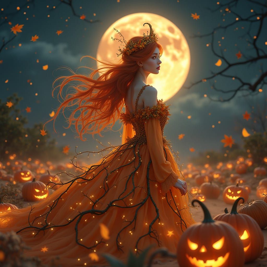 Ethereal Pumpkin Queen in Korean Manhwa Art Style