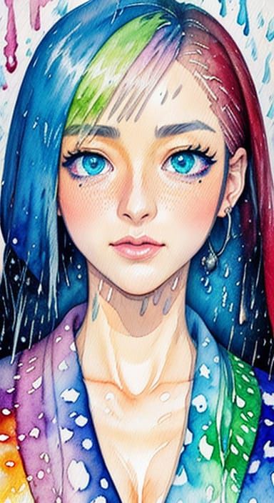 Variegated Rainstorm with Polka Dots in Impasto Watercolor S...