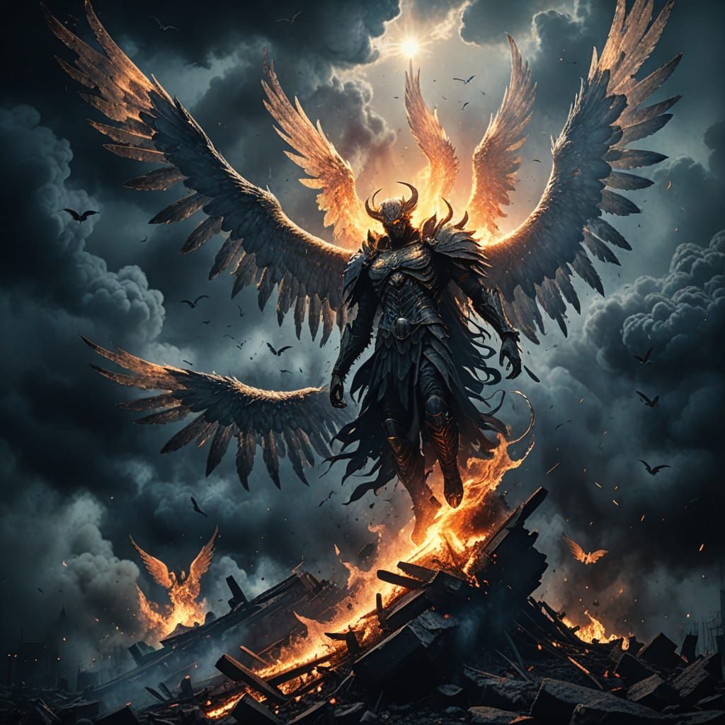 Fallen Angels Descending in a Dark Fantasy Art