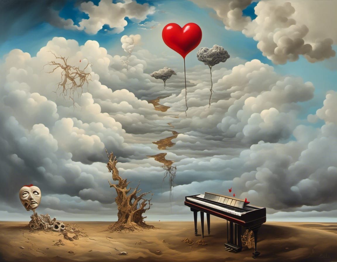 Surreal Seascape with Mask and Piano, in Dali Style