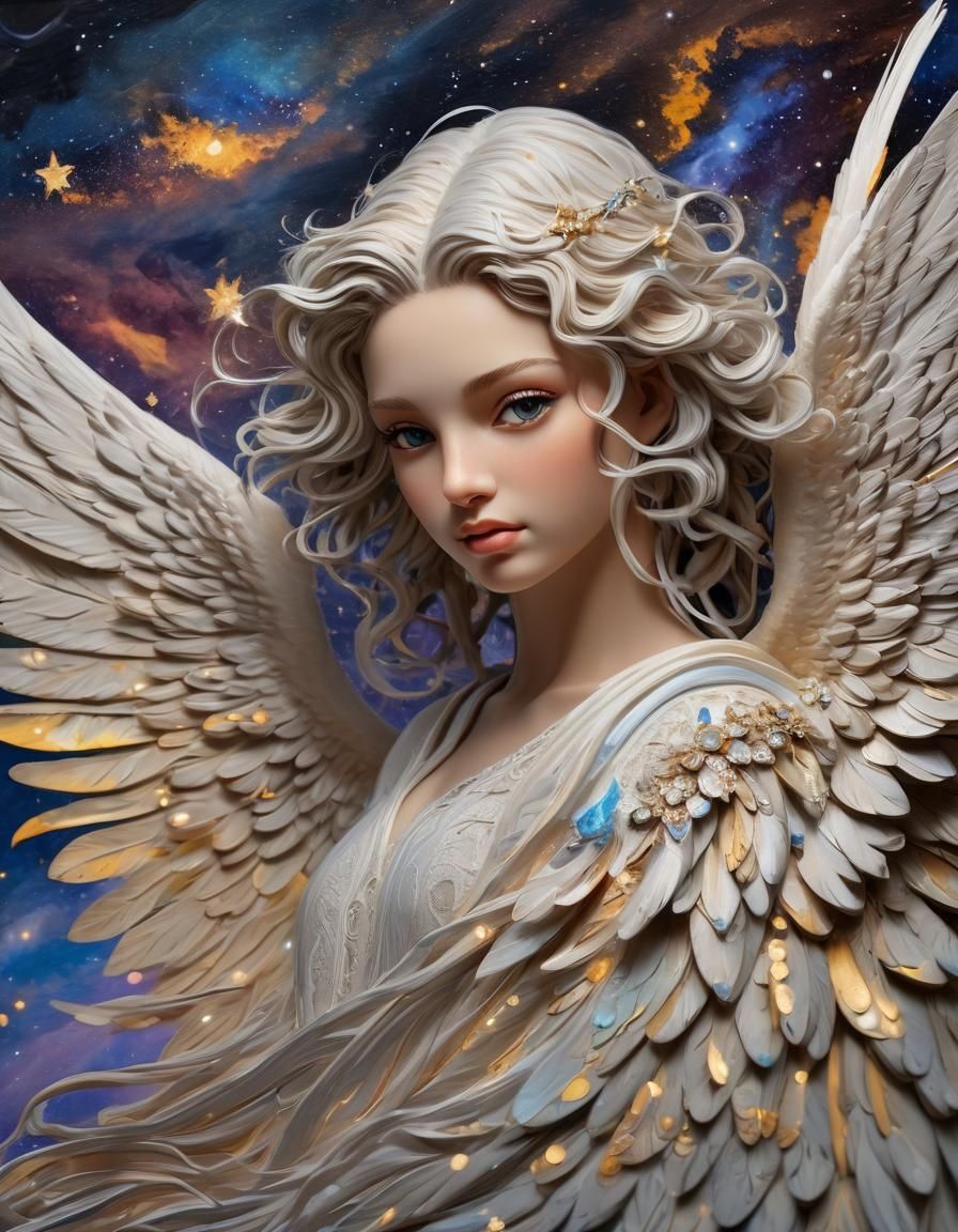 Starry Night with an Angel, impasto