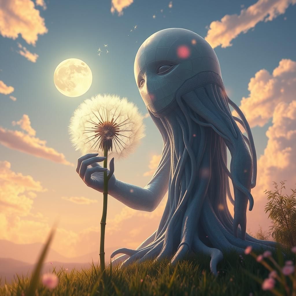 Giant Ent with Dandelion in Anime Style