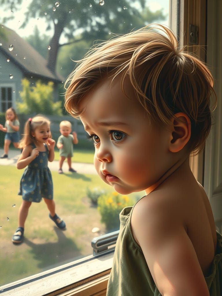 Wistful Child Longs to Join Playful Friends