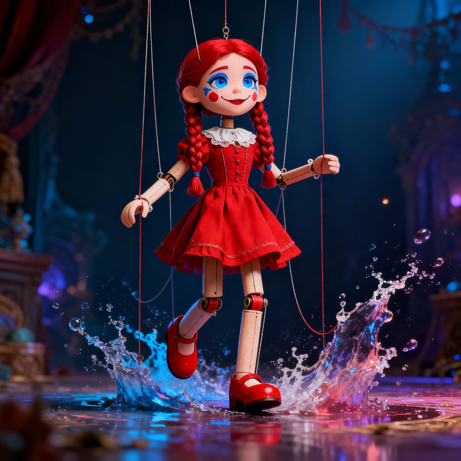 Fantasy Marionette Girl in Red Dress