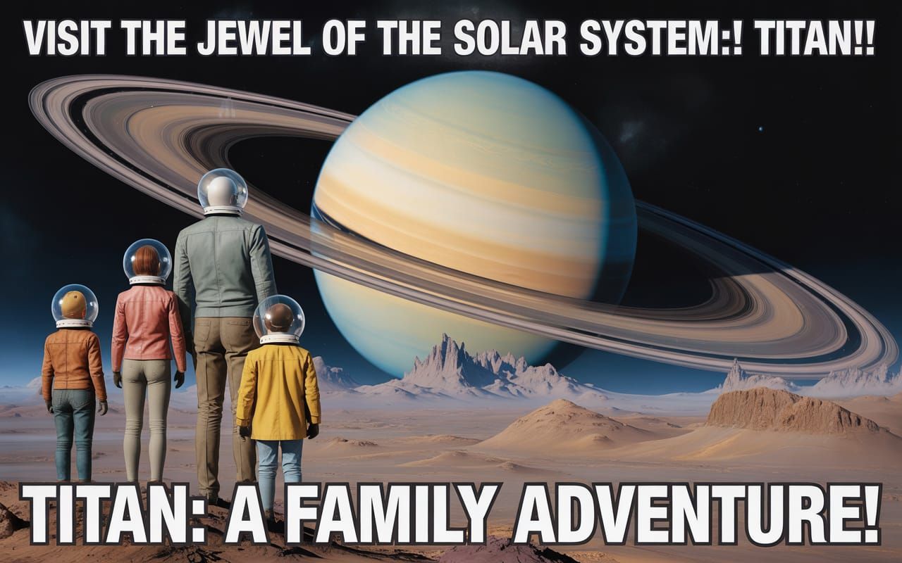 Advertising travel Poster advertising a trip to Titan, a moo...