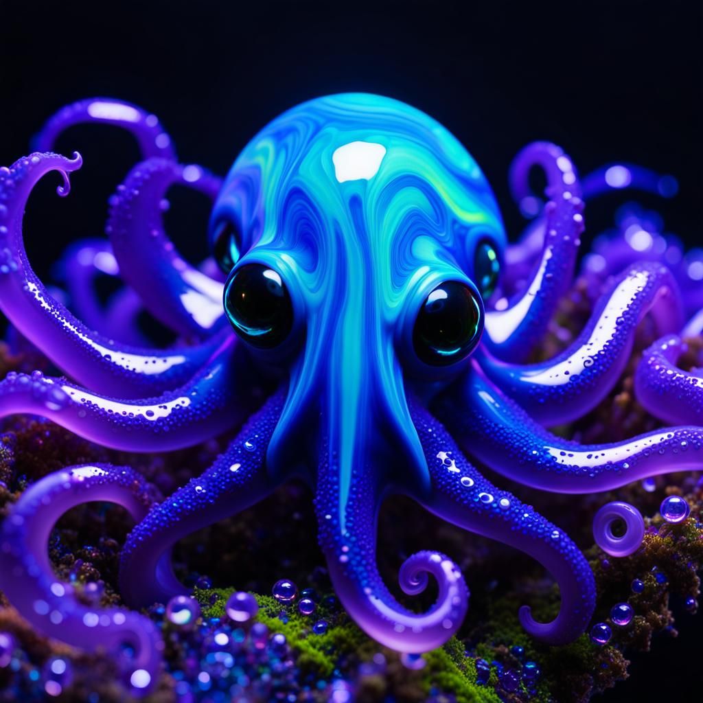 Luminescent Opal Squid Portrait in Sci-Fi Style
