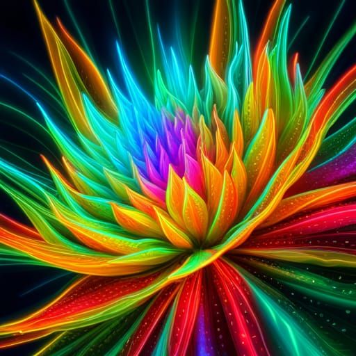Glowing Neon Fractal Flower in Synthwave Style