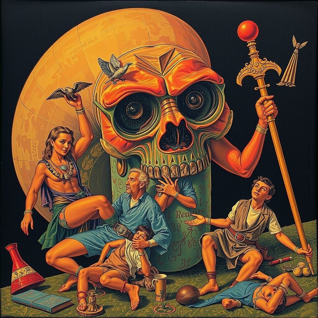 Hallucinatory Art Deco Scene in Style of Bosch