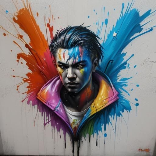 Graffiti Art Man in Polychromatic Splash