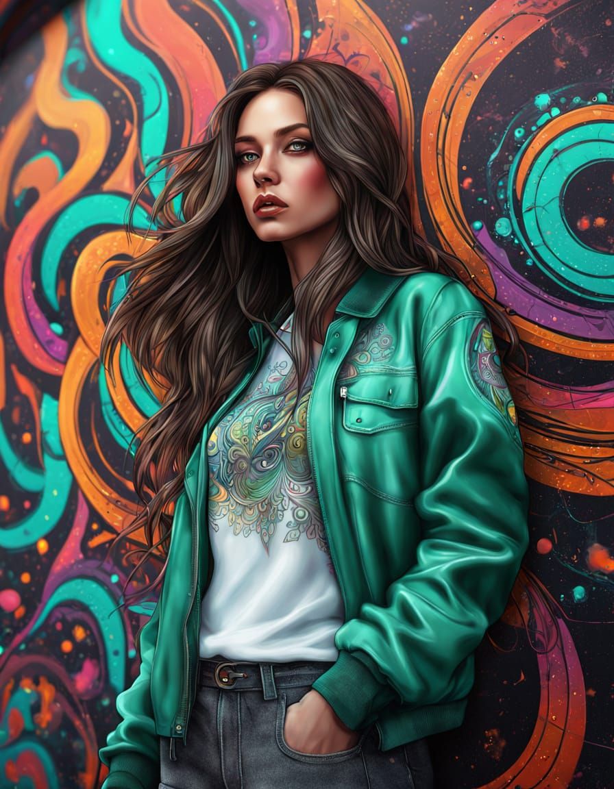 A Young Woman In Graffiti Art Style