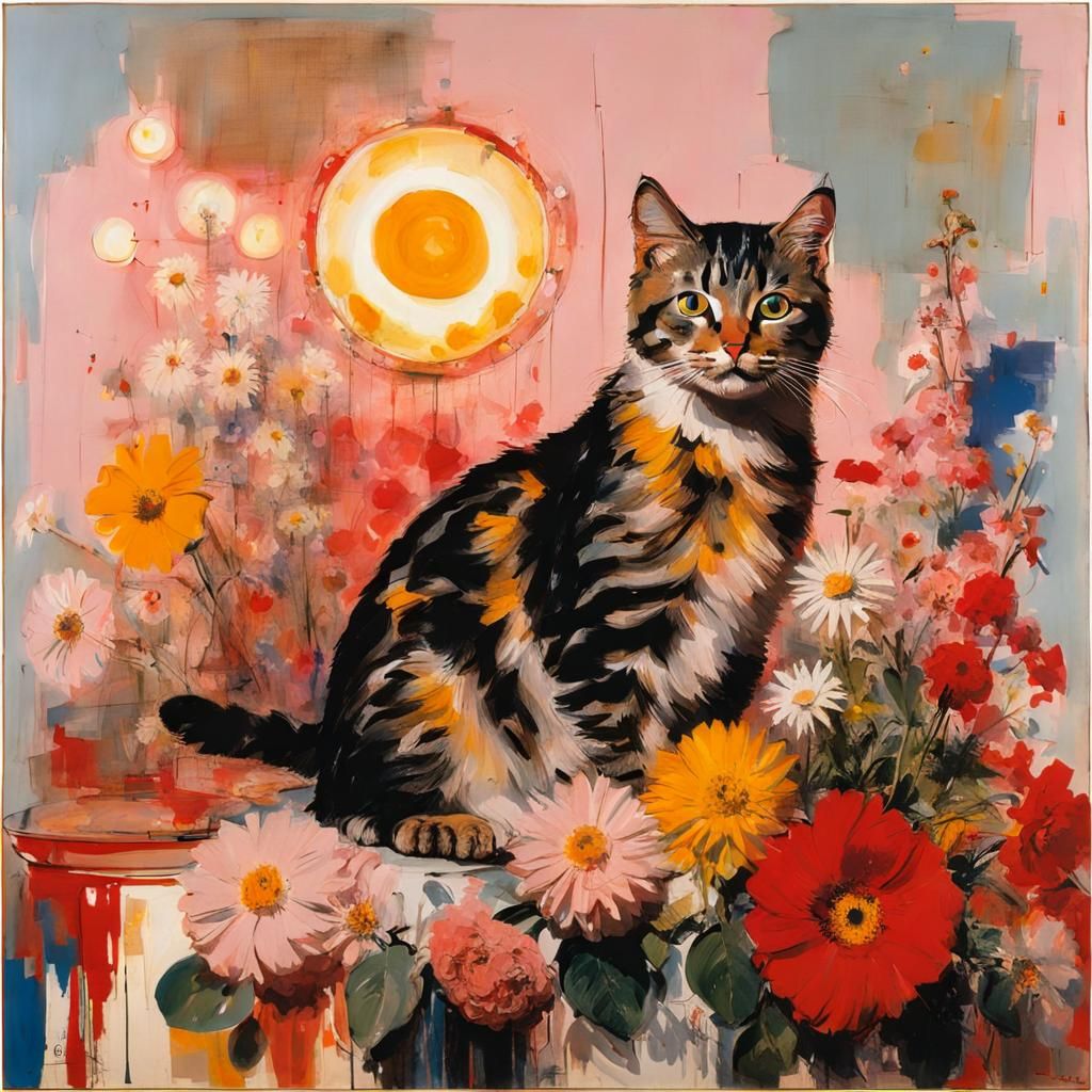 Rauschenberg's Whimsical Floral Scene in Neo-Dada Style