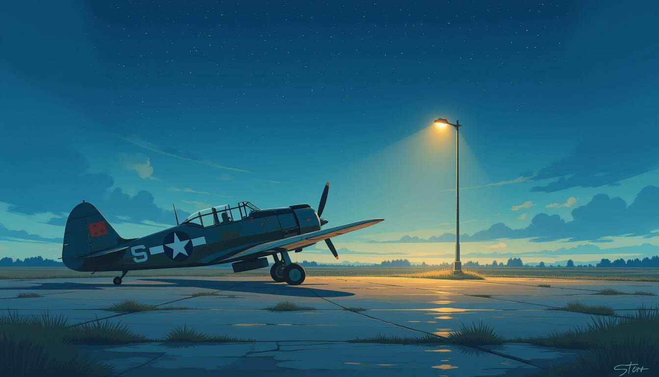 Lone T-6 Texan in Starry Night Digital Matte Painting