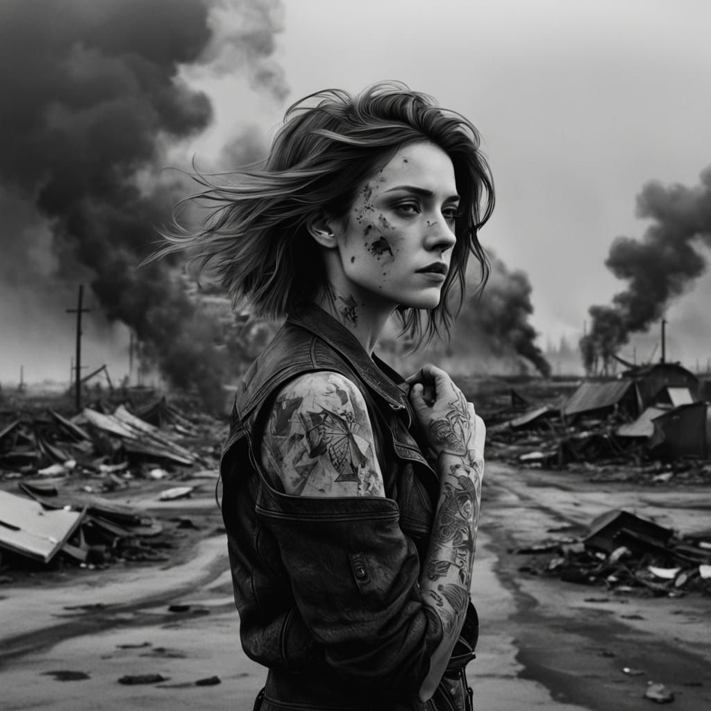 Resilient Beauty Amidst Desolation in Alizarin Crimson Hair