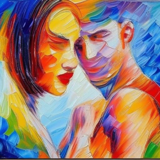Romantic Couple in Neo-Impressionist Expressionist Style