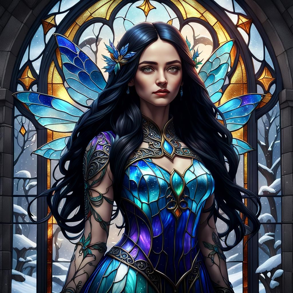 Winter Fairy in Stained Glass Style