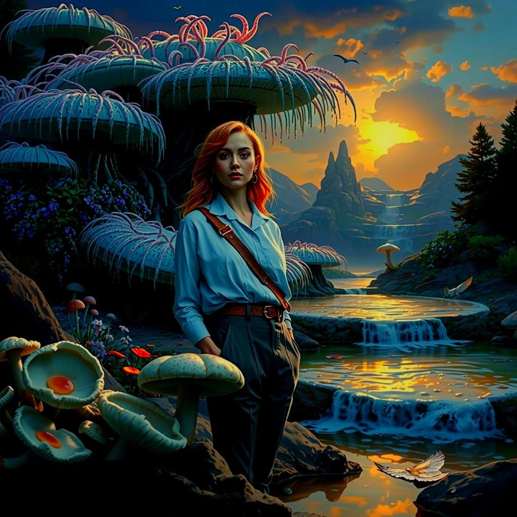 Mystical Grove Landscape with Exotic Flora and Fauna