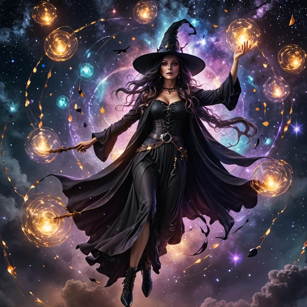 Majestic Floating Witch in Galaxy Theme