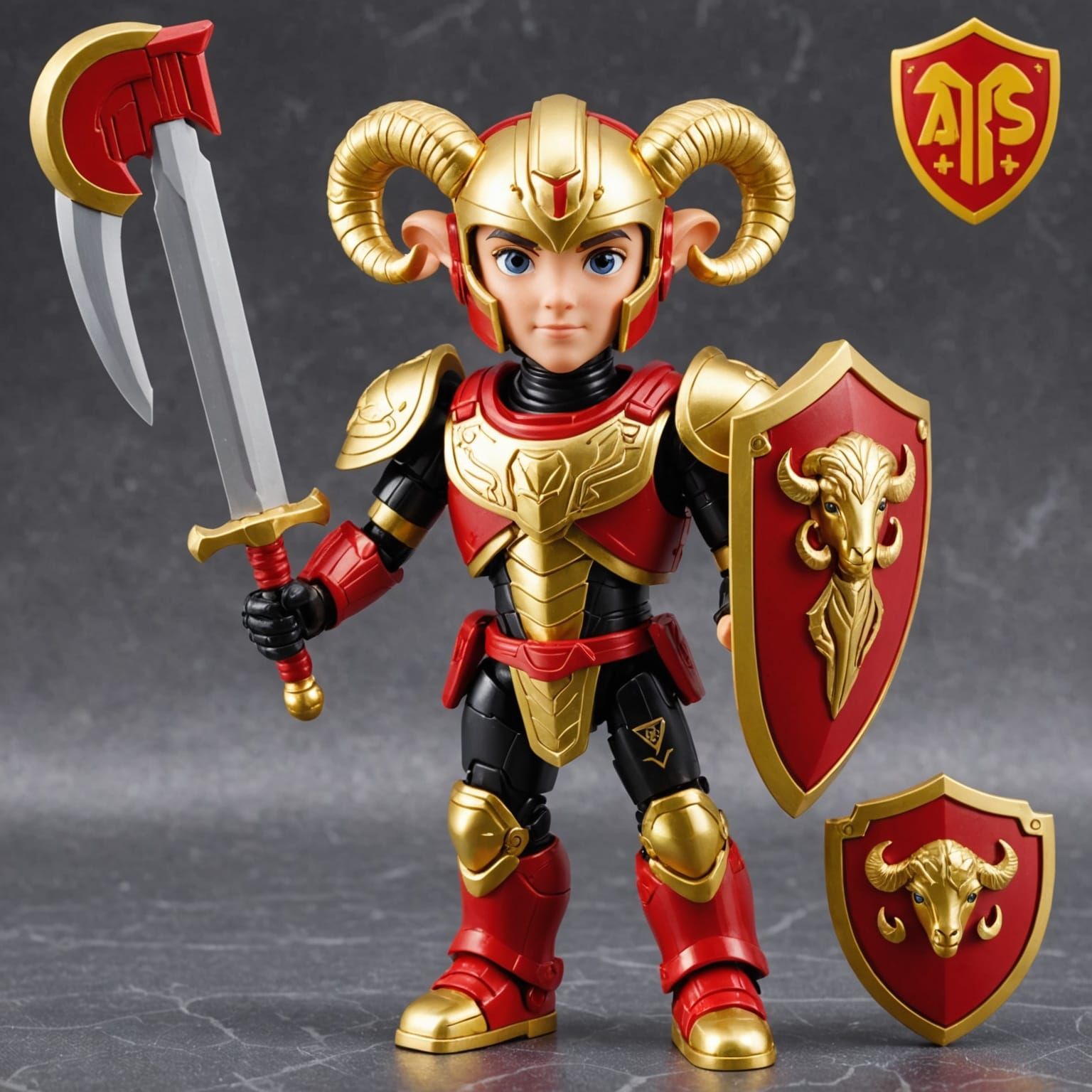 Vibrant Red and Gold Aries Action Figure Toy