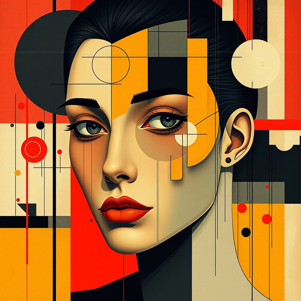 Retrofuturistic Digital Portrait in Bauhaus Style
