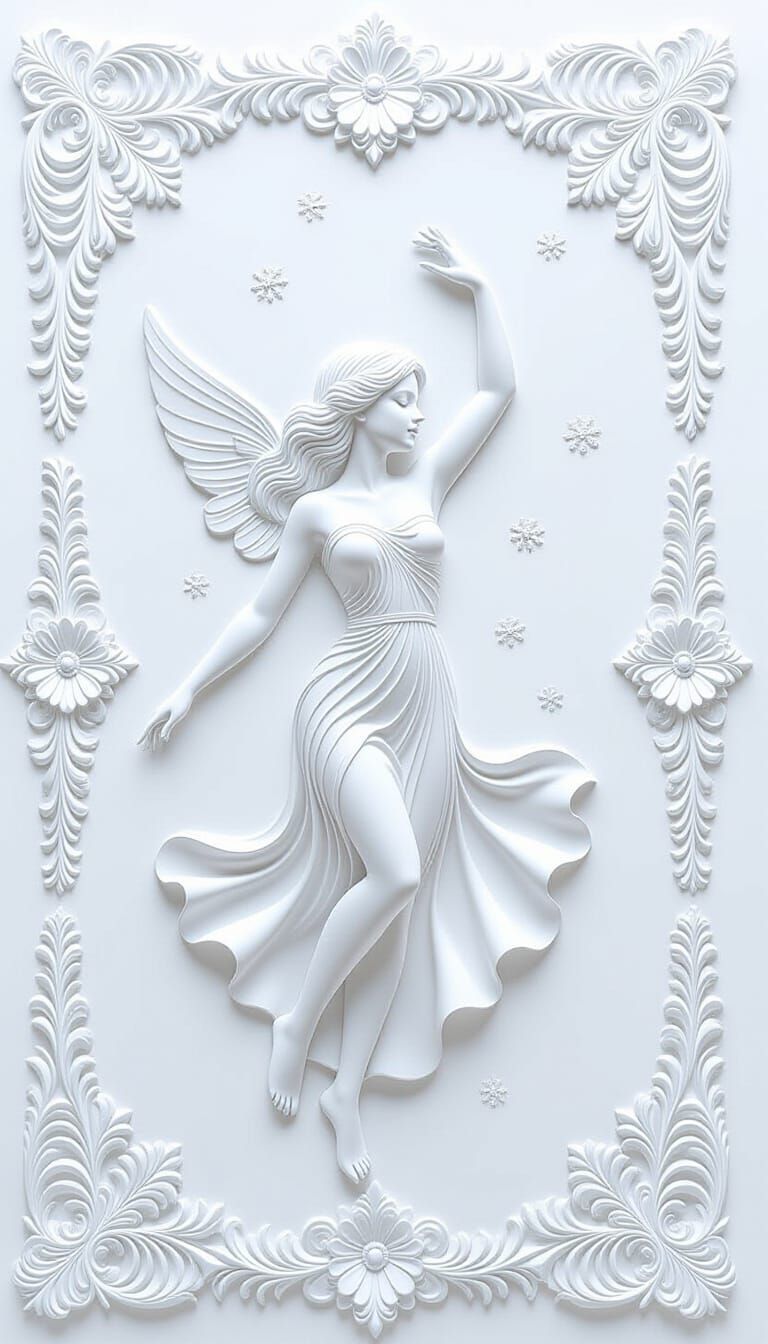 Monochromatic White Nymph Dancing in Rain