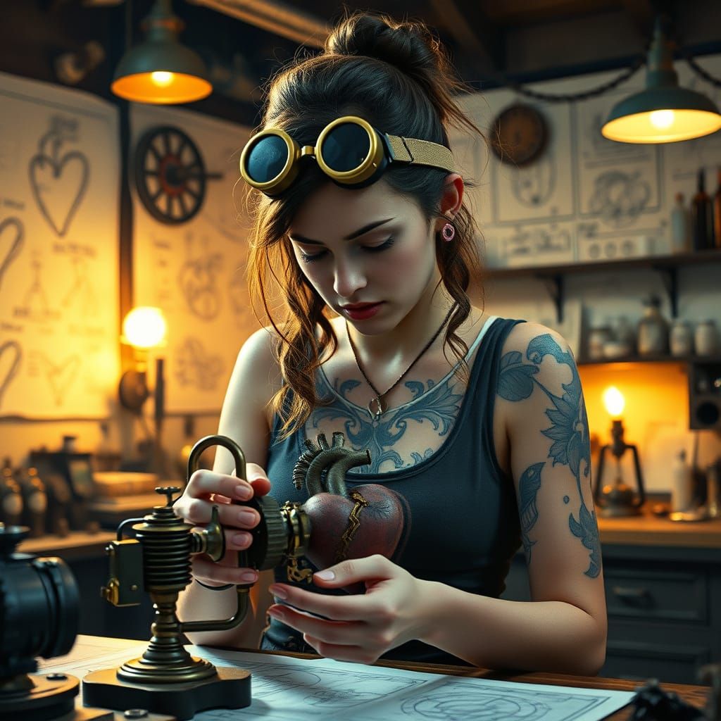 Steampunk Scientist Crafts Mechanical Heart