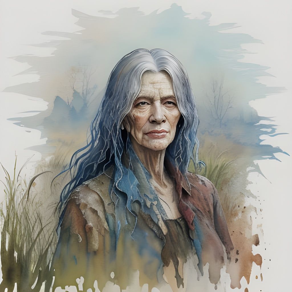 Impressionist Watercolor Portrait of Weathered Woman