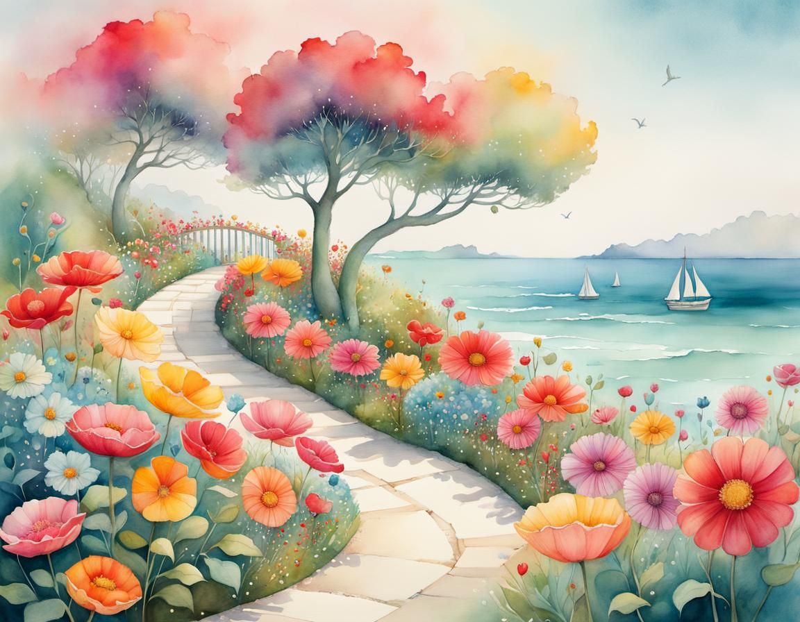 Whimsical Garden Path to the Ocean