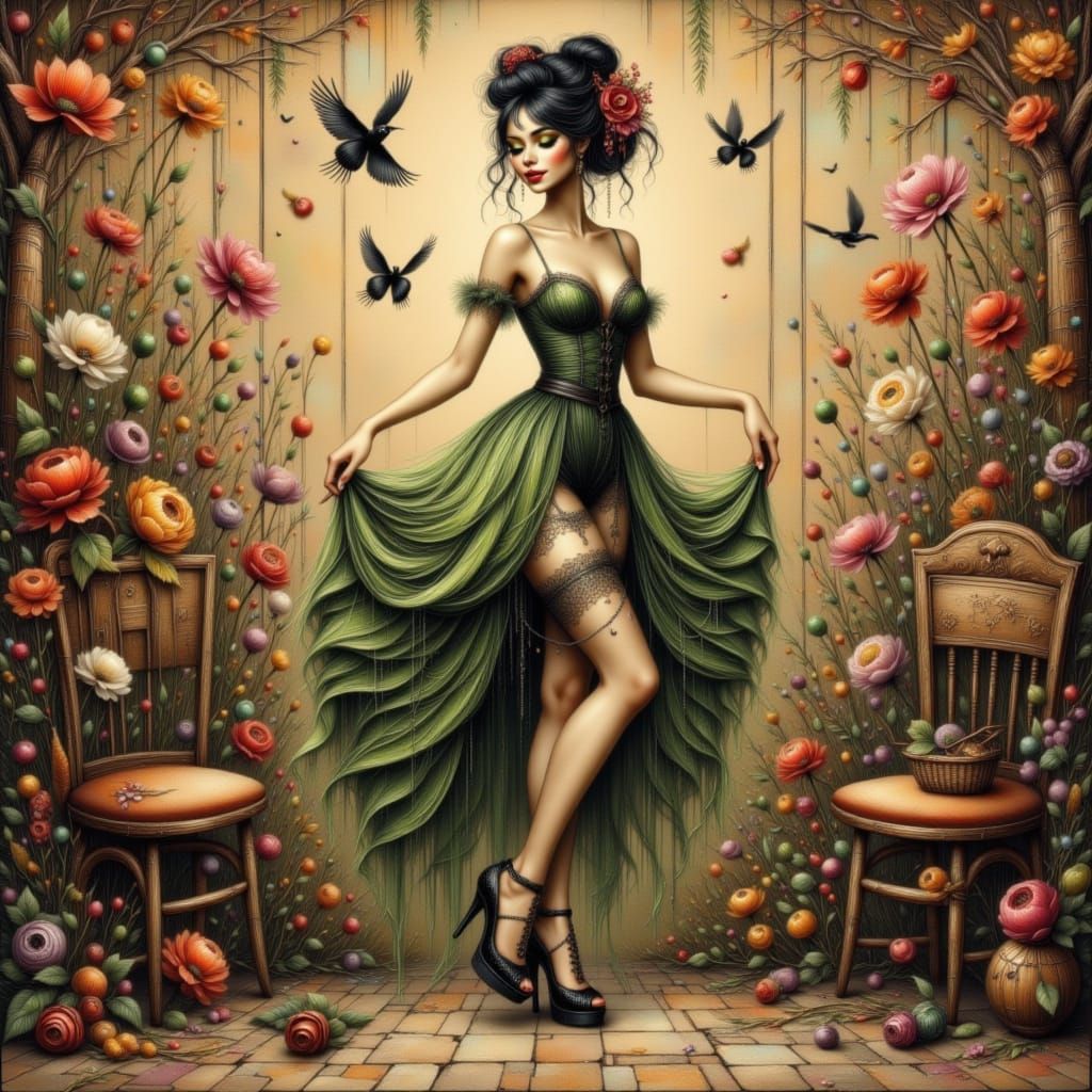 Cabaret Dancer in Burlesque Style, Anne Yvonne Gilbert Art