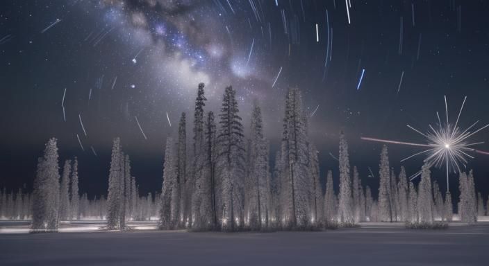 Star Trails over Icy Lavender Field
