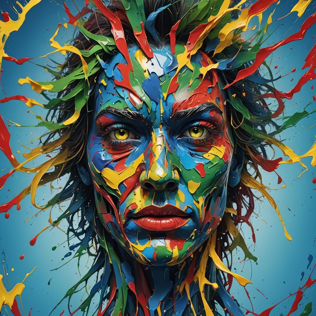 Abstract Face with Vivid Colors and Explosive Brushstrokes