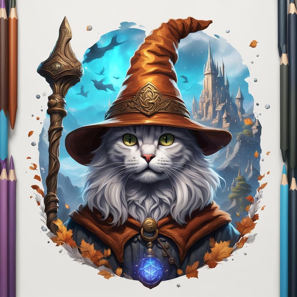 Gandalf Cat Wizard: Detailed Fantasy Art