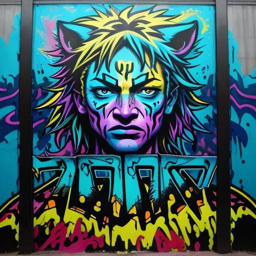 Rainbow Tiger Street Art in Graffiti Style