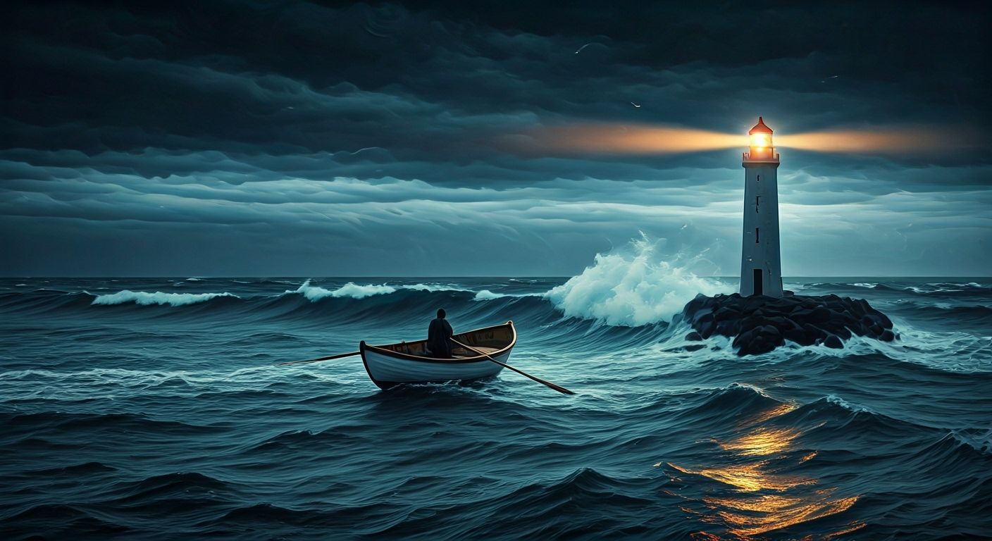 Man in Rowboat Under Stormy Reykjavik Sky