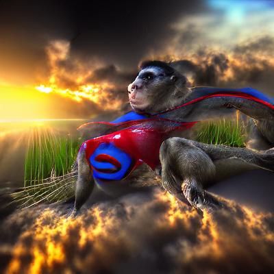 Superman Monkey Soaring, Detailed Matte Painting