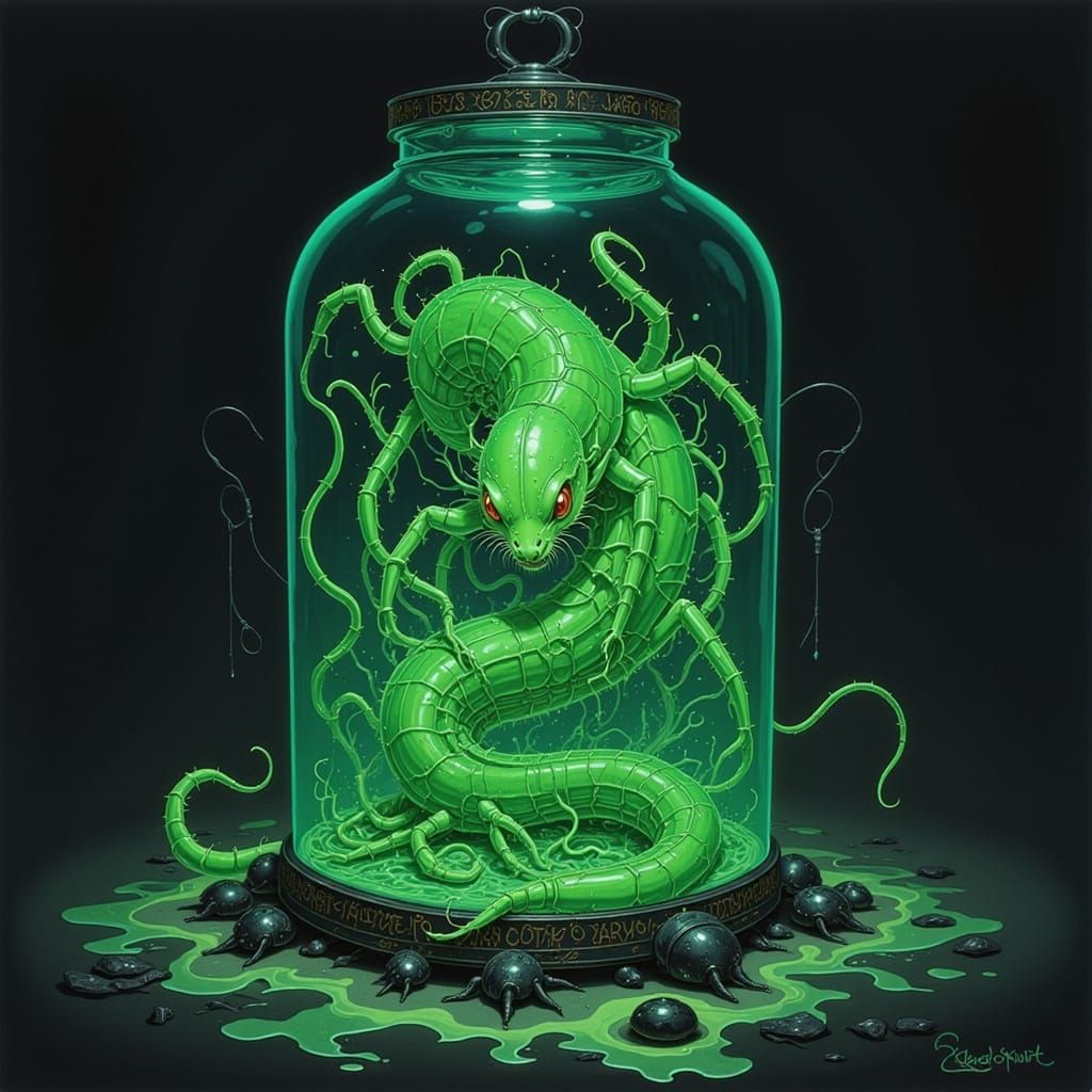 Dark Fantasy RPG Slime Creature in Caged Container