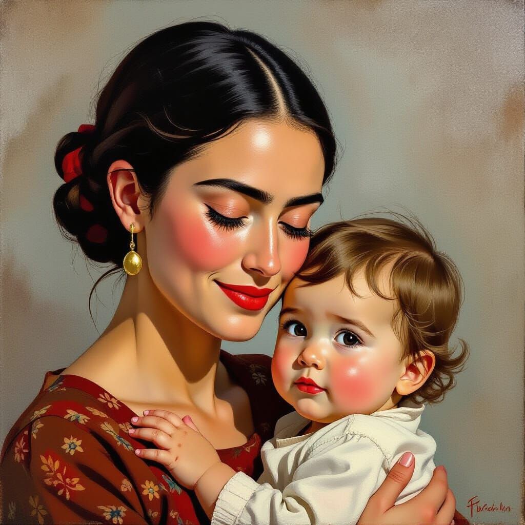 Woman's Tender Gaze: A Realistic Expression of Joy