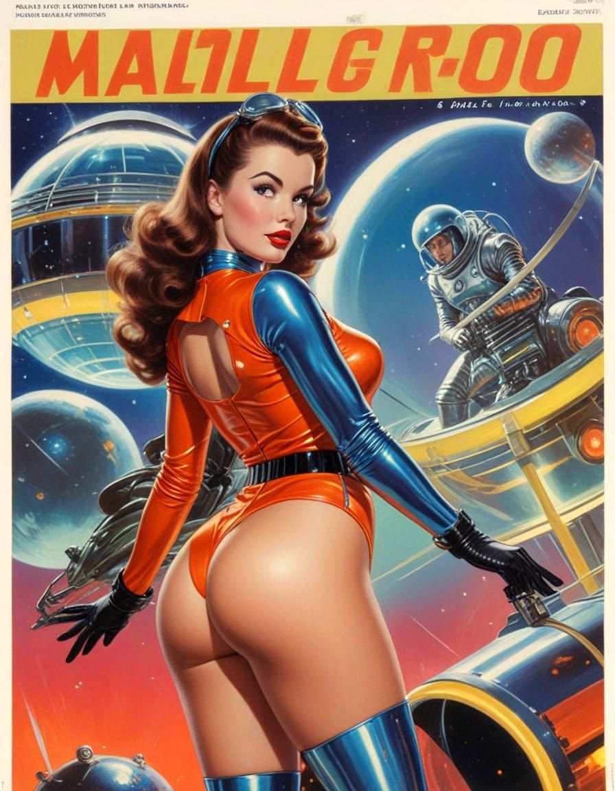 Retro Sci-Fi Pinup Goddess in 1950s Space Catsuit