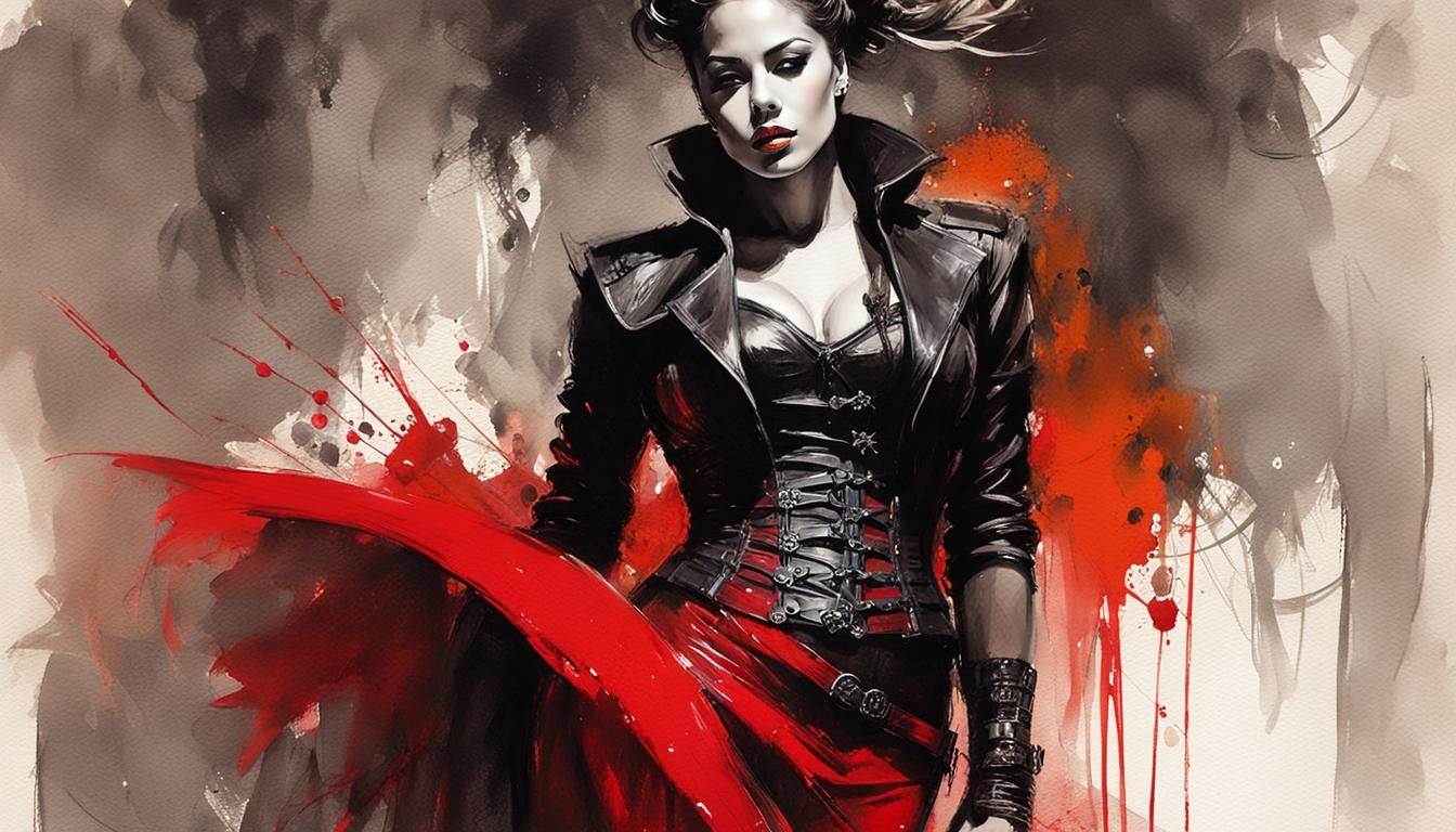 Steampunk Lady Portrait in Watercolor and Ink